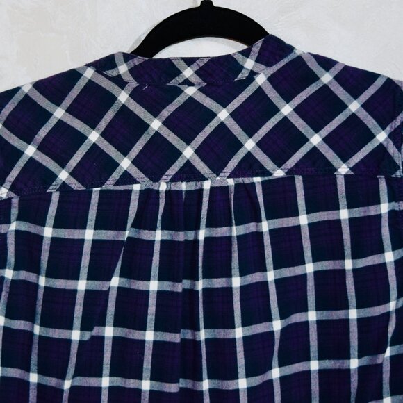 Eddie Bauer Women's Plaid Flannel Popover Blouse | Navy & White | Size M - Picture 5 of 6